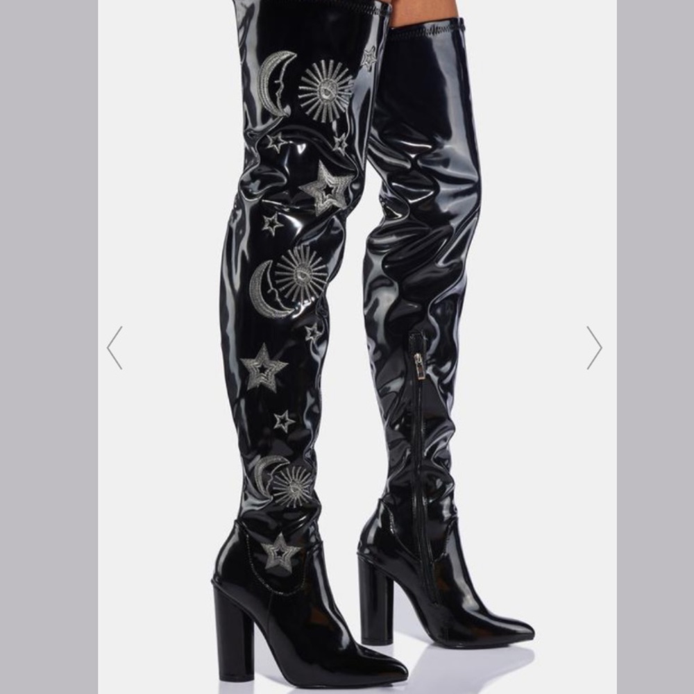 NEW Black and GOLD Astrid Star and Moon Thigh High boots NEW